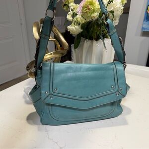 Liz & Co Turquoise Shoulder Bag Y2K Studded Flap Purse Teal Vintage Chic